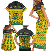 Ghana Christmas Family Matching Short Sleeve Bodycon Dress and Hawaiian Shirt with Santa Ornament National Coat of Arms and Festive - Wonder Print Shop
