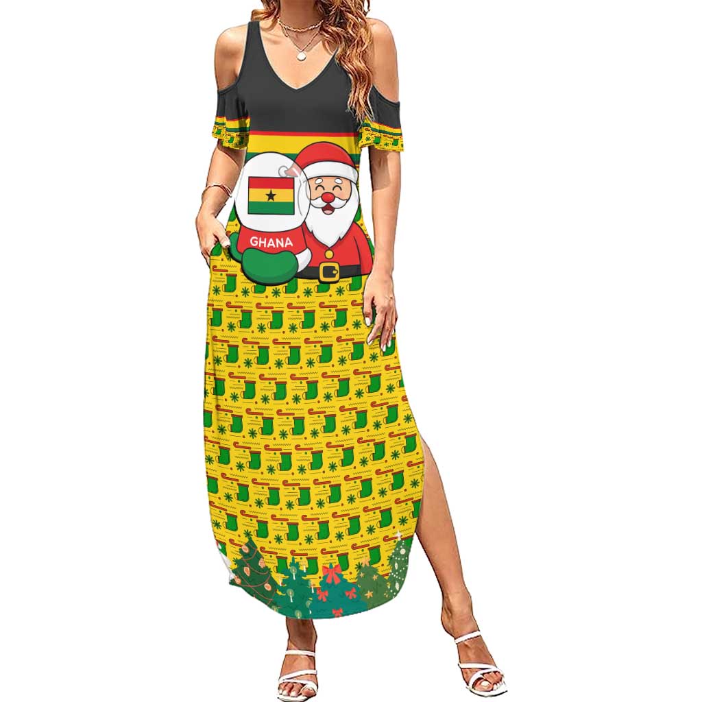 Ghana Christmas Family Matching Summer Maxi Dress and Hawaiian Shirt with Santa Ornament National Coat of Arms and Festive - Wonder Print Shop
