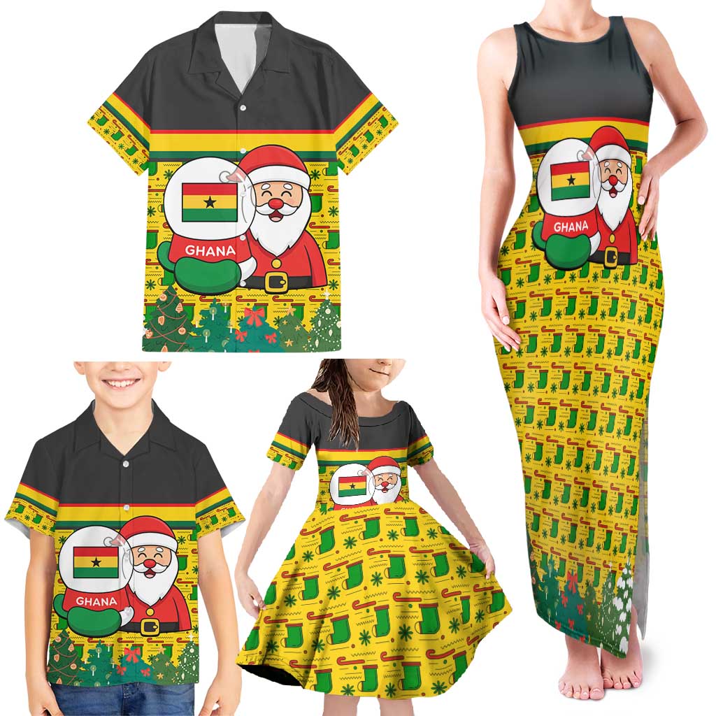 Ghana Christmas Family Matching Tank Maxi Dress and Hawaiian Shirt with Santa Ornament National Coat of Arms and Festive - Wonder Print Shop