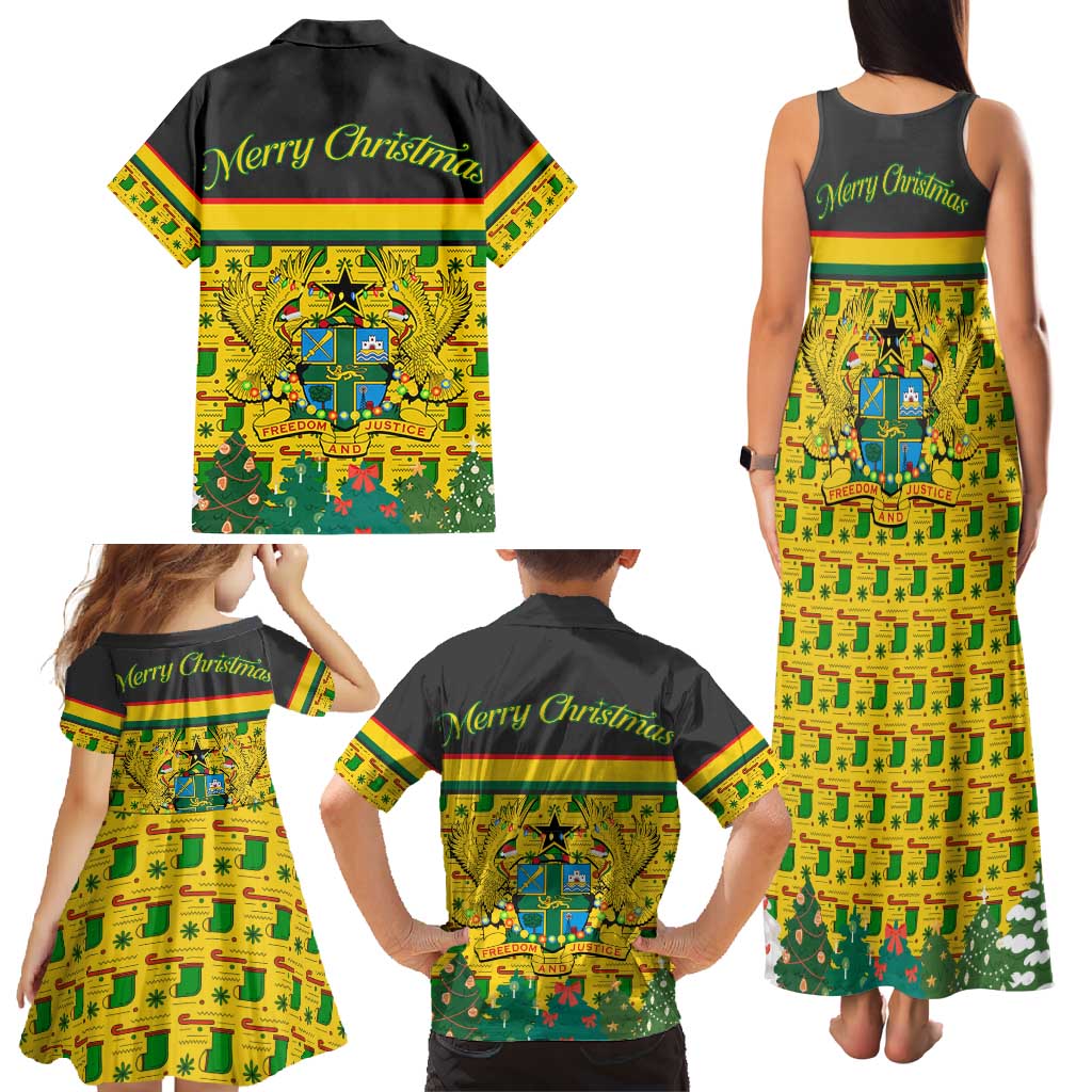 Ghana Christmas Family Matching Tank Maxi Dress and Hawaiian Shirt with Santa Ornament National Coat of Arms and Festive - Wonder Print Shop