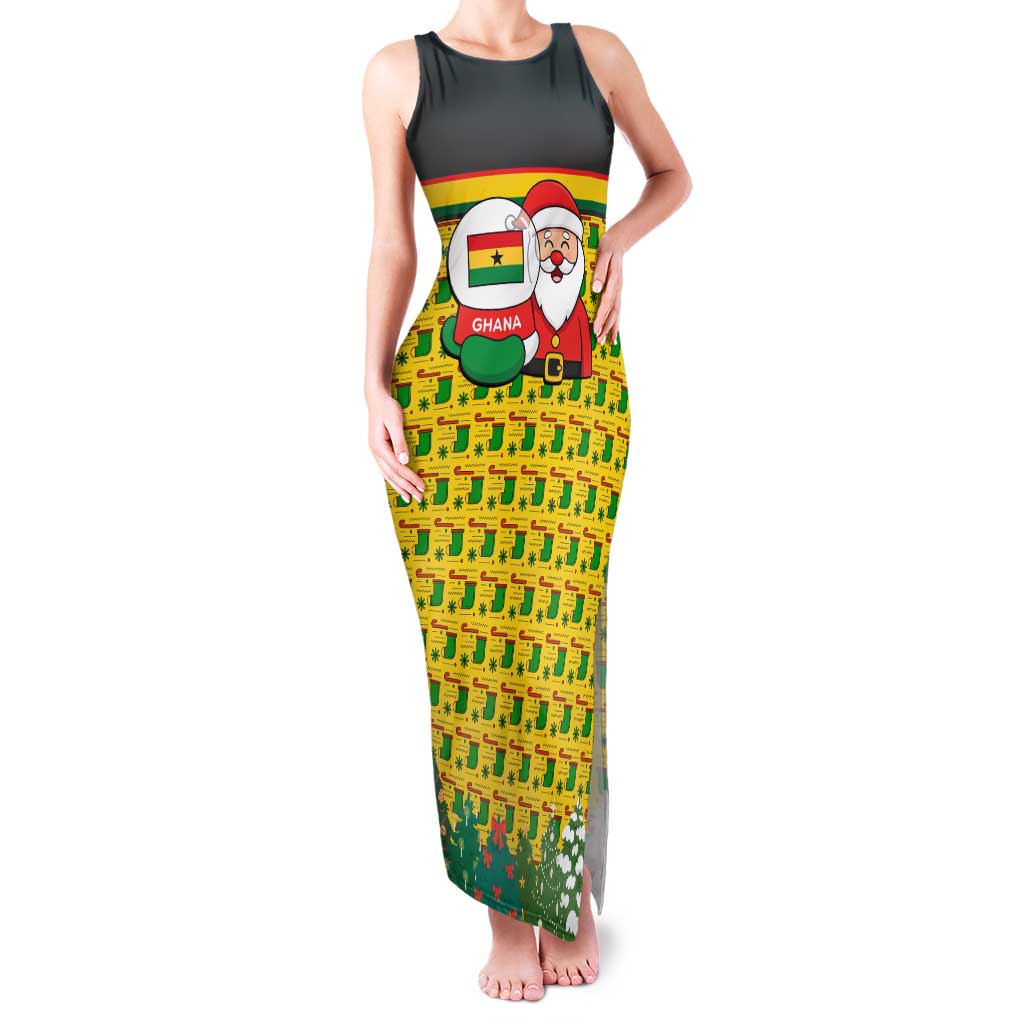 Ghana Christmas Family Matching Tank Maxi Dress and Hawaiian Shirt with Santa Ornament National Coat of Arms and Festive - Wonder Print Shop