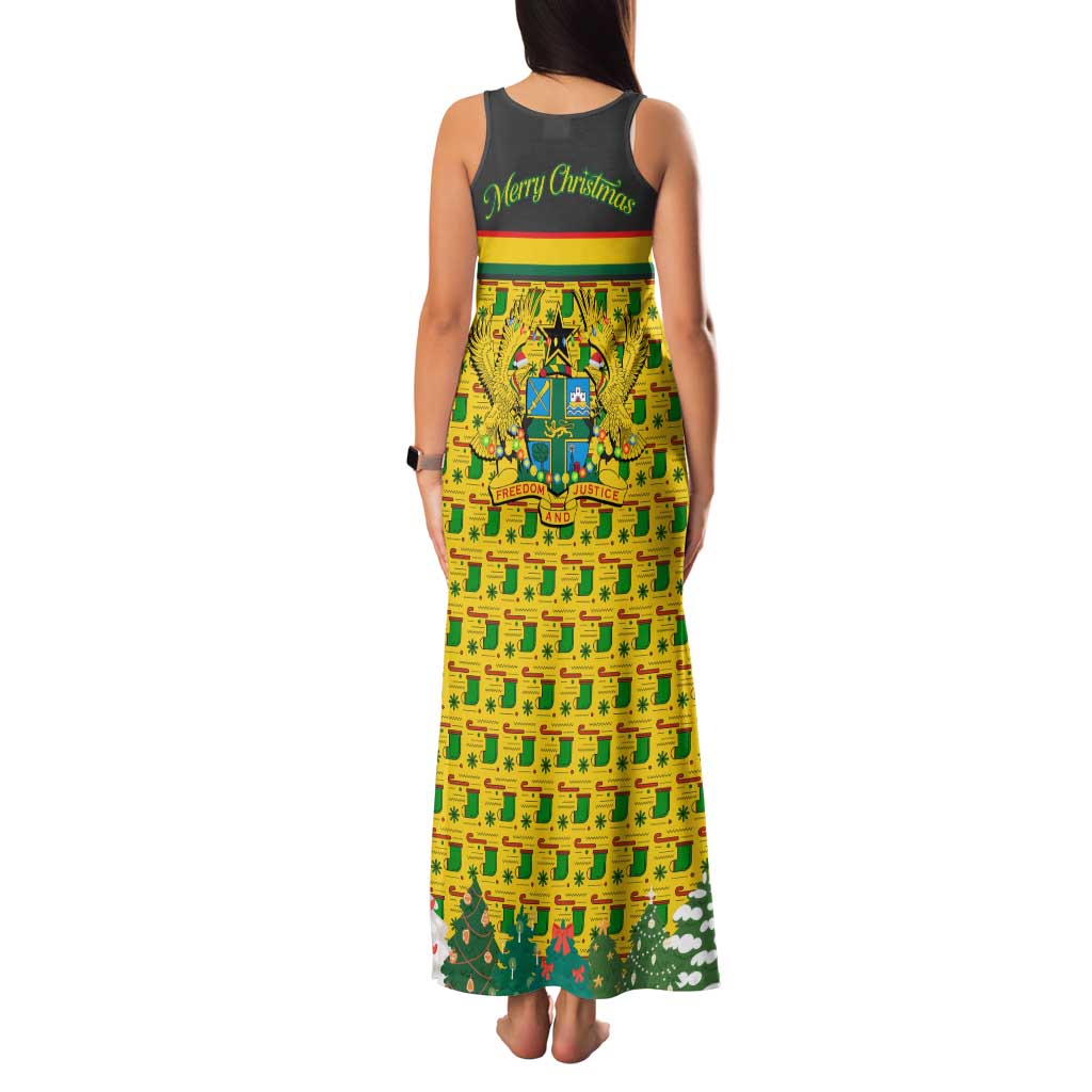 Ghana Christmas Family Matching Tank Maxi Dress and Hawaiian Shirt with Santa Ornament National Coat of Arms and Festive - Wonder Print Shop