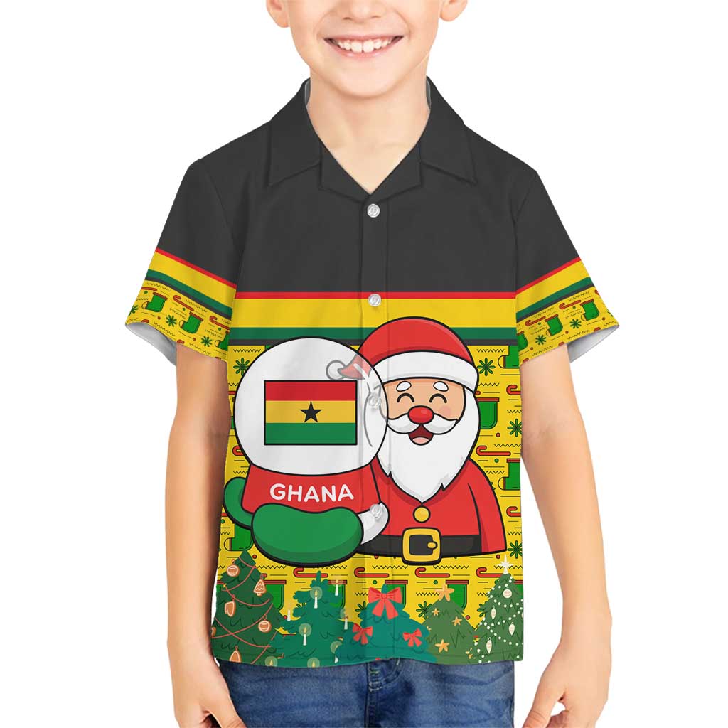 Ghana Christmas Family Matching Tank Maxi Dress and Hawaiian Shirt with Santa Ornament National Coat of Arms and Festive - Wonder Print Shop
