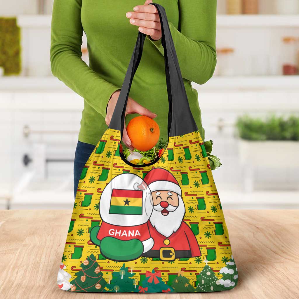 Ghana Christmas Grocery Bag with Santa Ornament National Coat of Arms and Festive - Wonder Print Shop