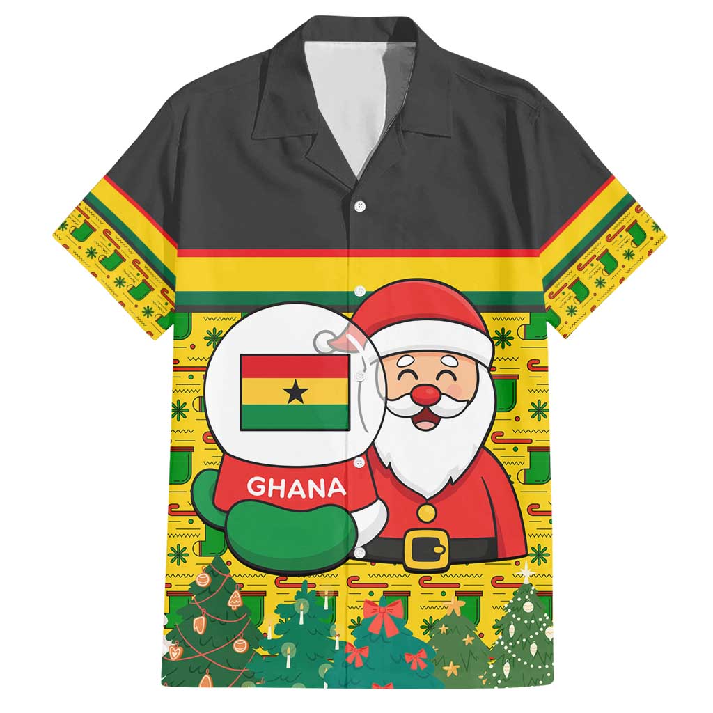 Ghana Christmas Hawaiian Shirt with Santa Ornament National Coat of Arms and Festive - Wonder Print Shop