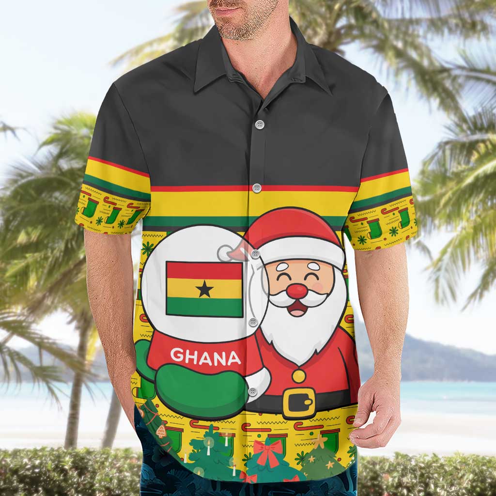 Ghana Christmas Hawaiian Shirt with Santa Ornament National Coat of Arms and Festive - Wonder Print Shop