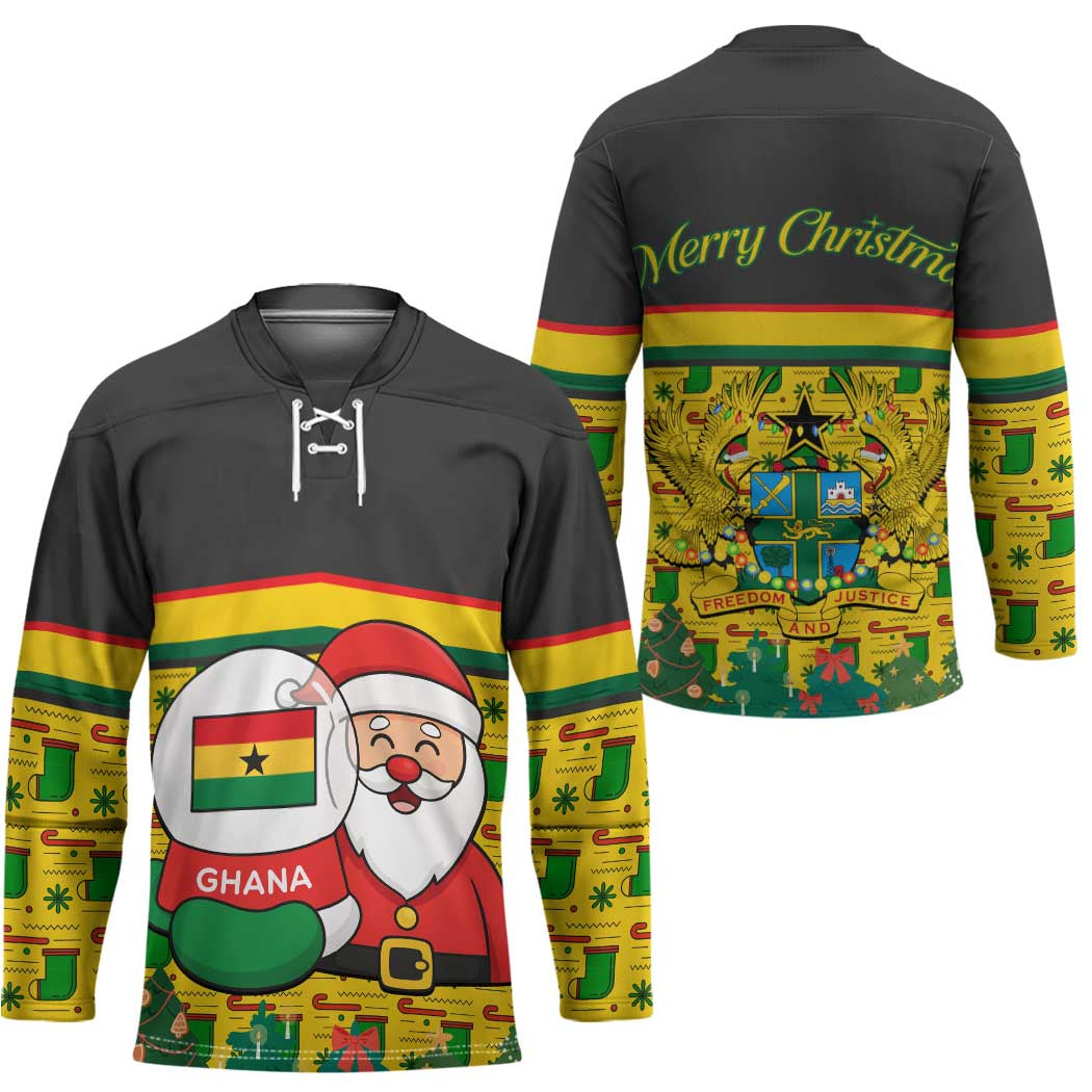 Ghana Christmas Hockey Jersey with Santa Ornament National Coat of Arms and Festive - Wonder Print Shop