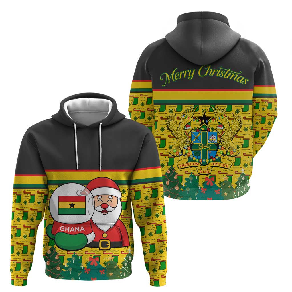 Ghana Christmas Hoodie with Santa Ornament National Coat of Arms and Festive - Wonder Print Shop