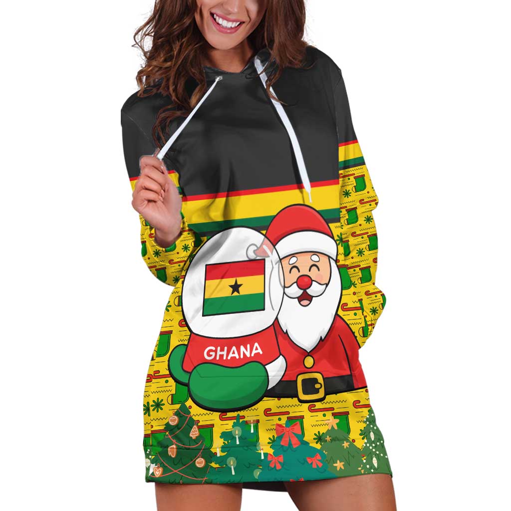Ghana Christmas Hoodie Dress with Santa Ornament National Coat of Arms and Festive - Wonder Print Shop