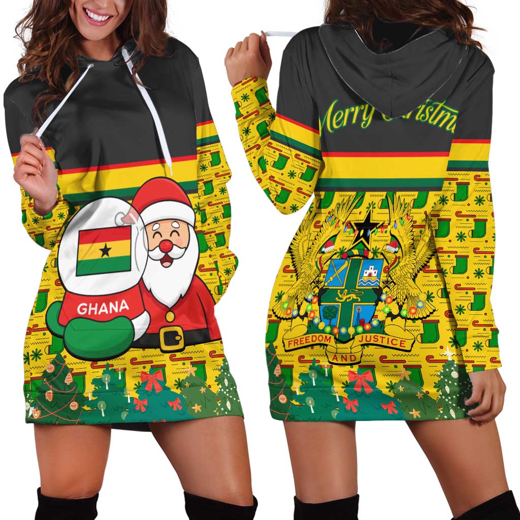 Ghana Christmas Hoodie Dress with Santa Ornament National Coat of Arms and Festive - Wonder Print Shop