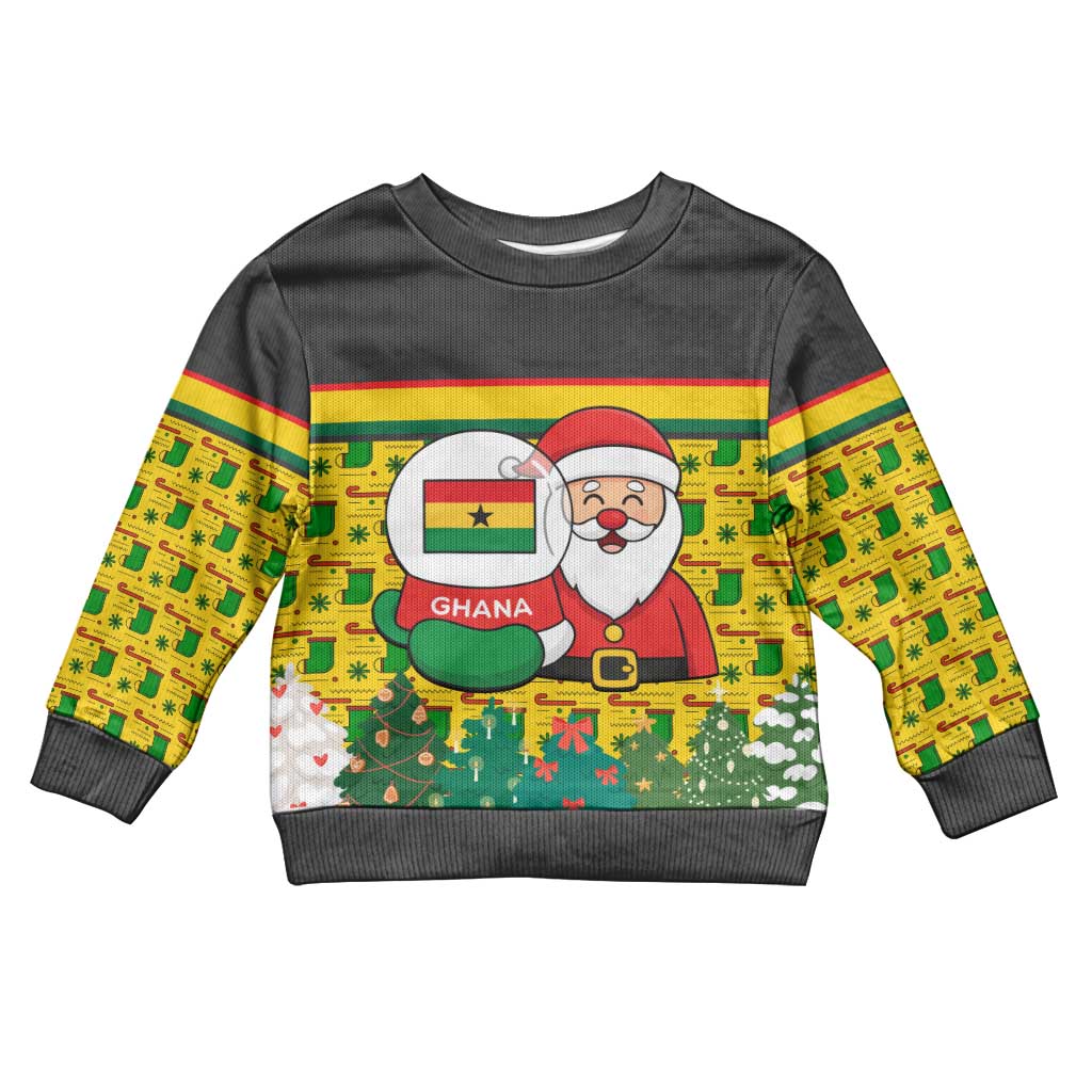 Ghana Christmas Kid Ugly Christmas Sweater with Santa Ornament National Coat of Arms and Festive - Wonder Print Shop