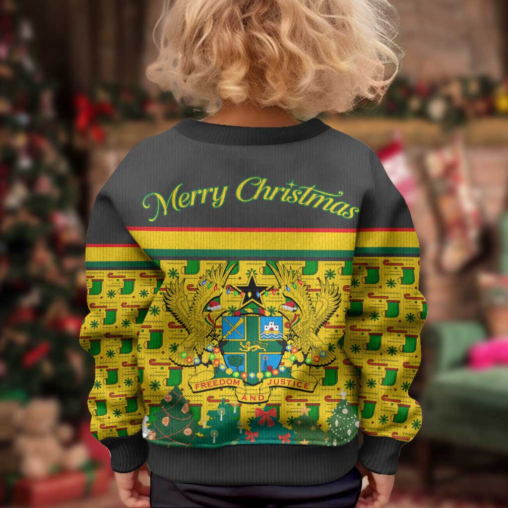 Ghana Christmas Kid Ugly Christmas Sweater with Santa Ornament National Coat of Arms and Festive - Wonder Print Shop