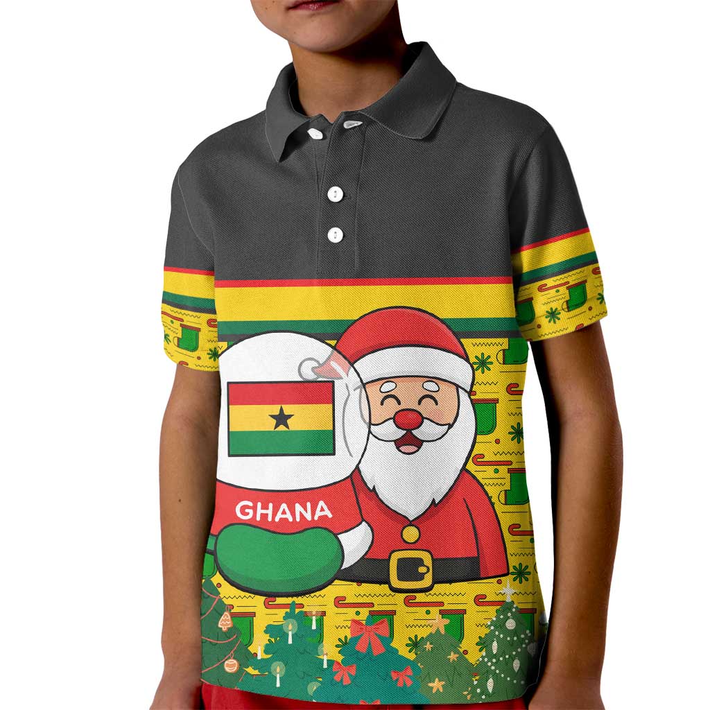 Ghana Christmas Kid Polo Shirt with Santa Ornament National Coat of Arms and Festive - Wonder Print Shop