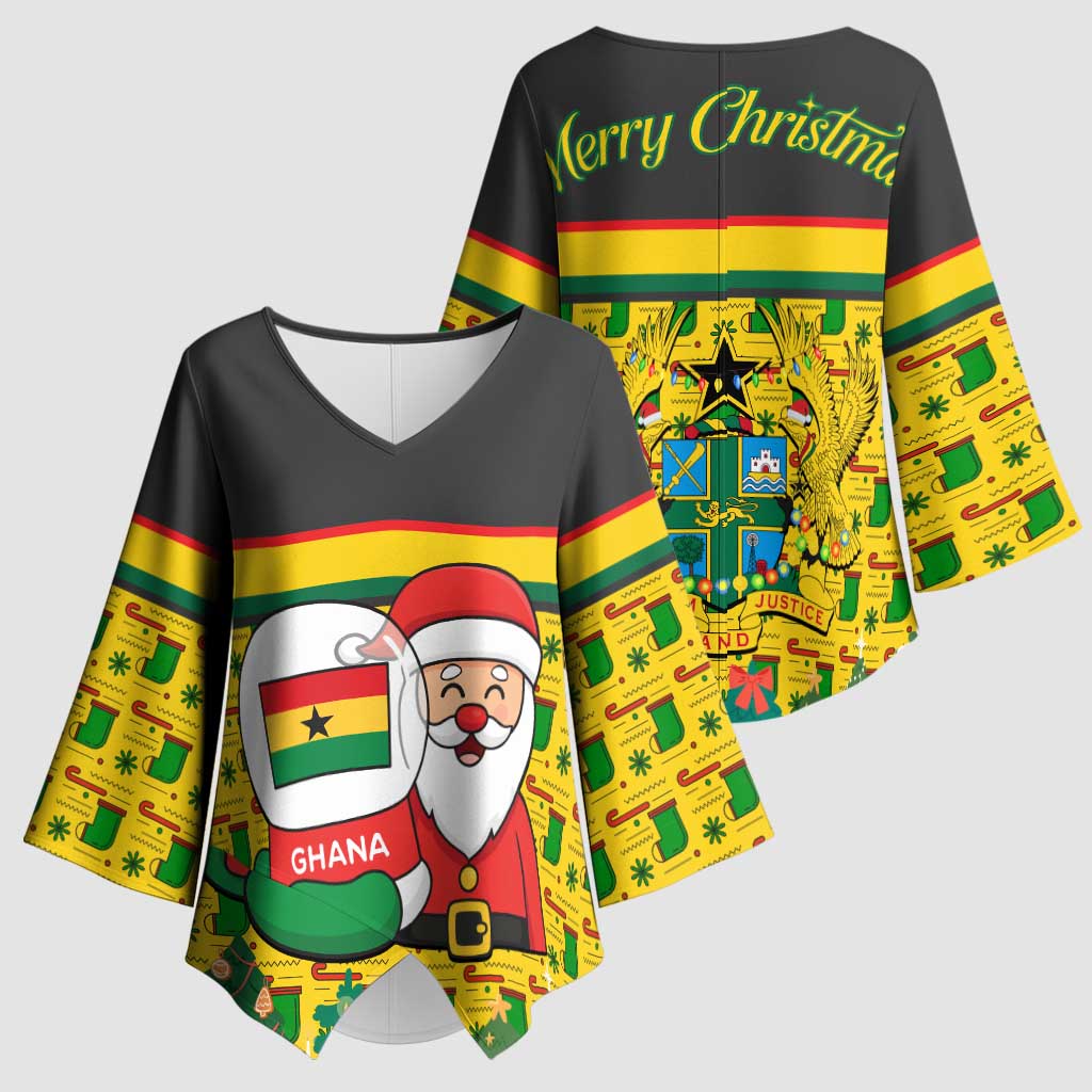 Ghana Christmas Kimono Sleeve Blouse with Santa Ornament National Coat of Arms and Festive - Wonder Print Shop