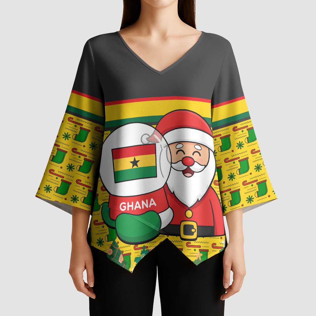 Ghana Christmas Kimono Sleeve Blouse with Santa Ornament National Coat of Arms and Festive - Wonder Print Shop