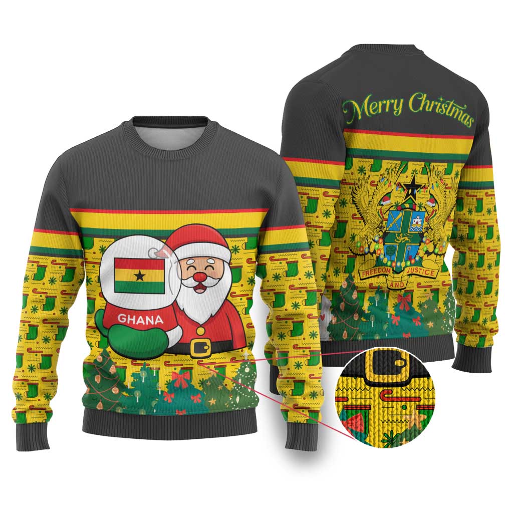 Ghana Christmas Ugly Christmas Sweater with Santa Ornament National Coat of Arms and Festive - Wonder Print Shop