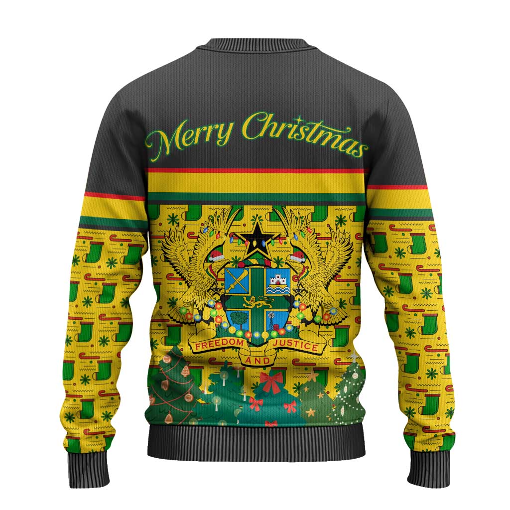 Ghana Christmas Ugly Christmas Sweater with Santa Ornament National Coat of Arms and Festive - Wonder Print Shop