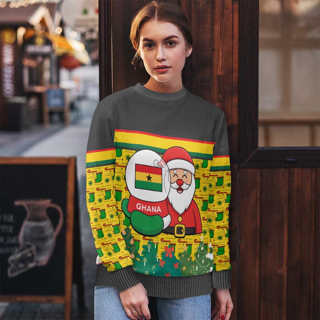 Ghana Christmas Ugly Christmas Sweater with Santa Ornament National Coat of Arms and Festive - Wonder Print Shop