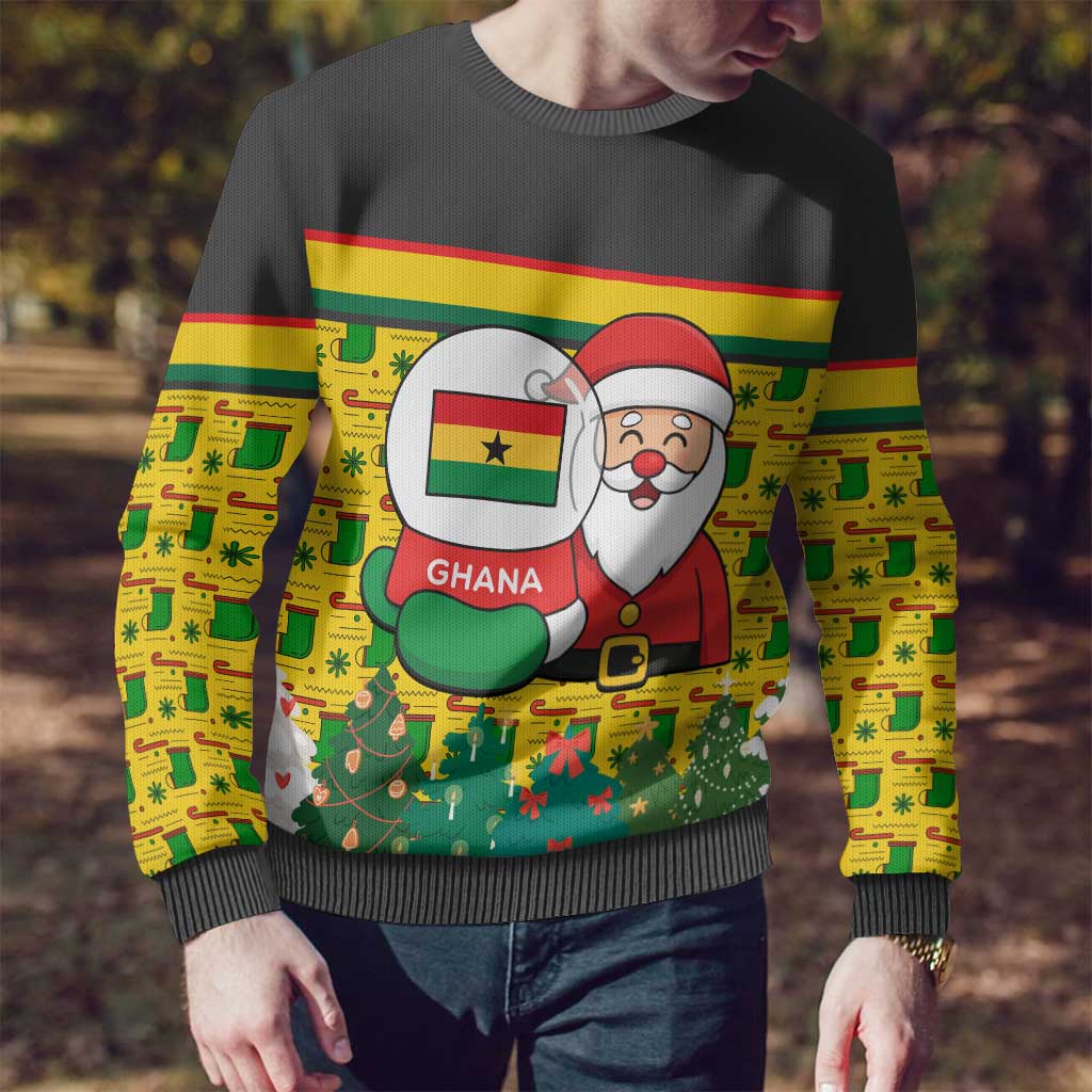 Ghana Christmas Ugly Christmas Sweater with Santa Ornament National Coat of Arms and Festive - Wonder Print Shop