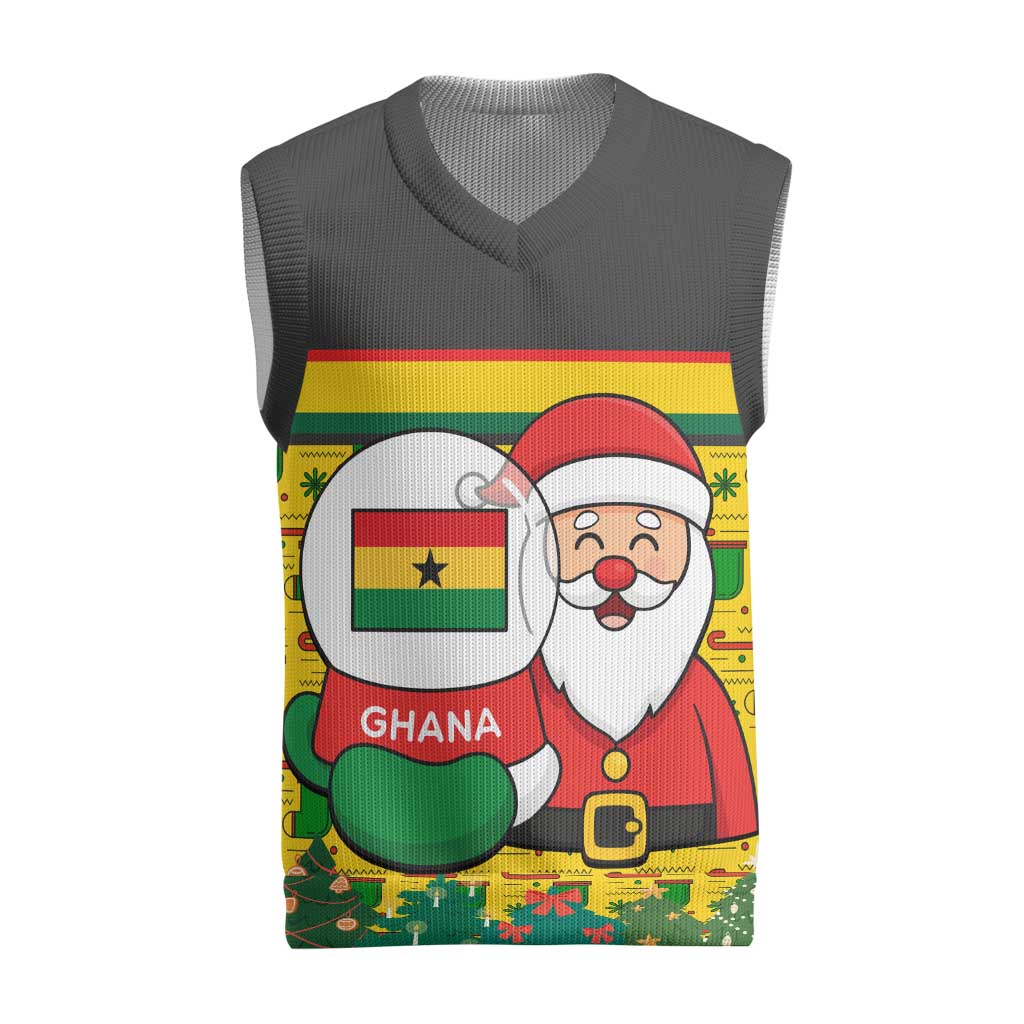 Ghana Christmas Knitted V-Neck Vest with Santa Ornament National Coat of Arms and Festive - Wonder Print Shop