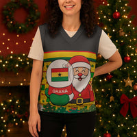 Ghana Christmas Knitted V-Neck Vest with Santa Ornament National Coat of Arms and Festive - Wonder Print Shop