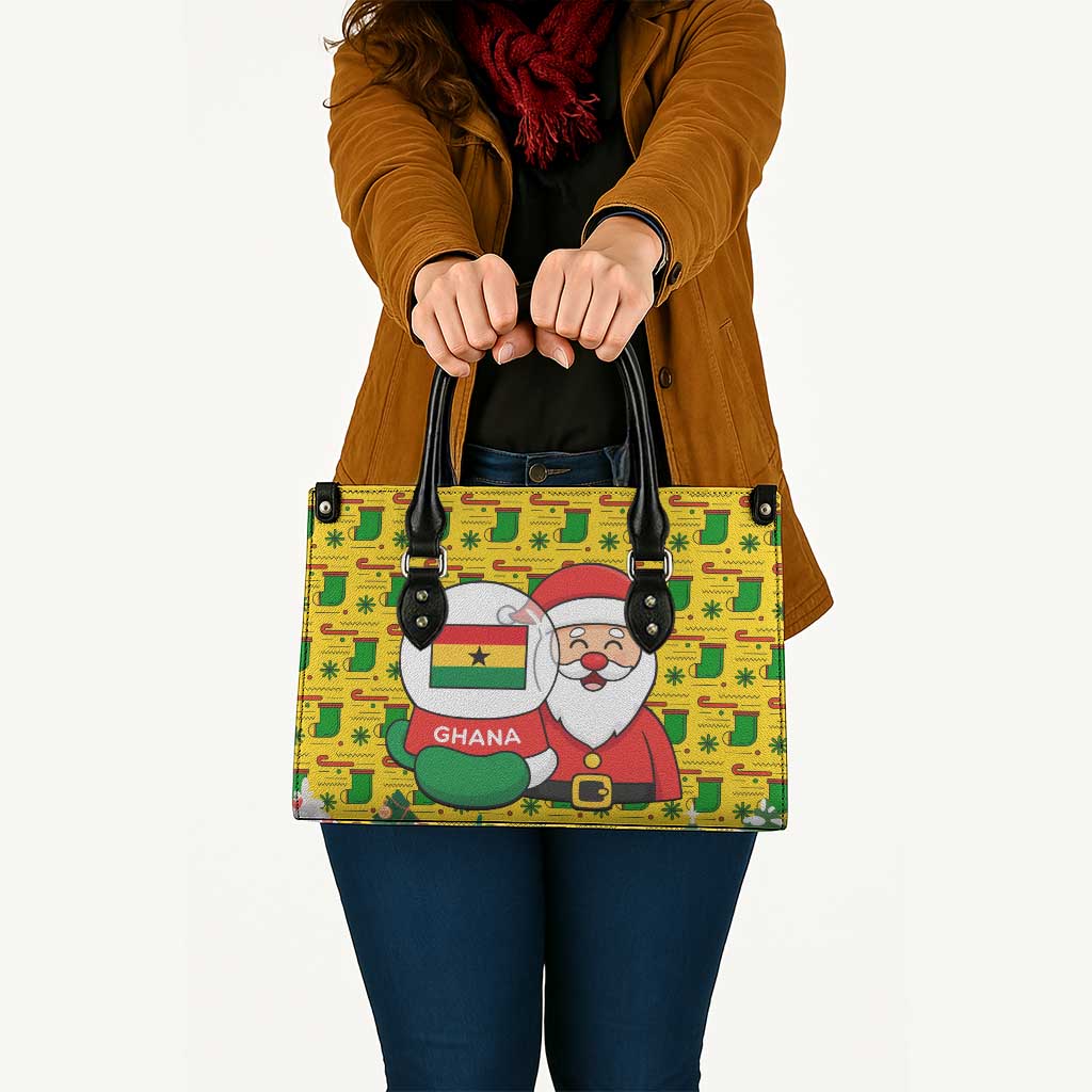 Ghana Christmas Leather Bag with Santa Ornament National Coat of Arms and Festive - Wonder Print Shop