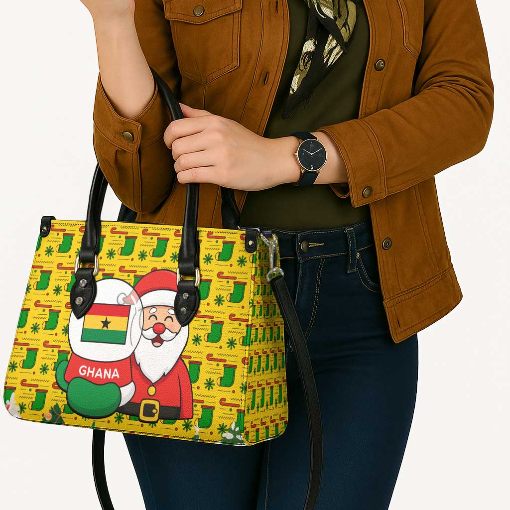Ghana Christmas Leather Bag with Santa Ornament National Coat of Arms and Festive - Wonder Print Shop