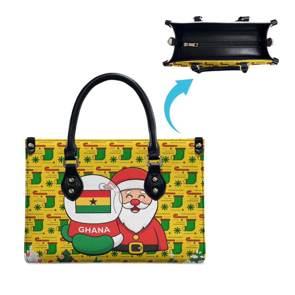 Ghana Christmas Leather Bag with Santa Ornament National Coat of Arms and Festive - Wonder Print Shop