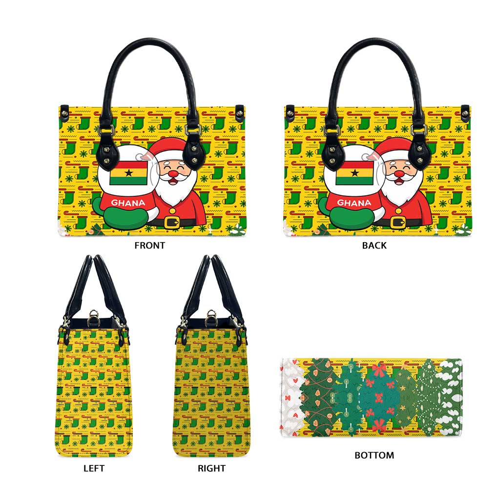Ghana Christmas Leather Bag with Santa Ornament National Coat of Arms and Festive - Wonder Print Shop