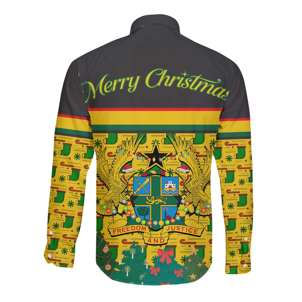 Ghana Christmas Long Sleeve Button Shirt with Santa Ornament National Coat of Arms and Festive - Wonder Print Shop