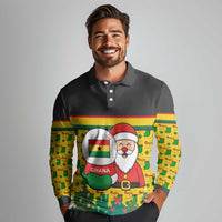 Ghana Christmas Long Sleeve Polo Shirt with Santa Ornament National Coat of Arms and Festive - Wonder Print Shop