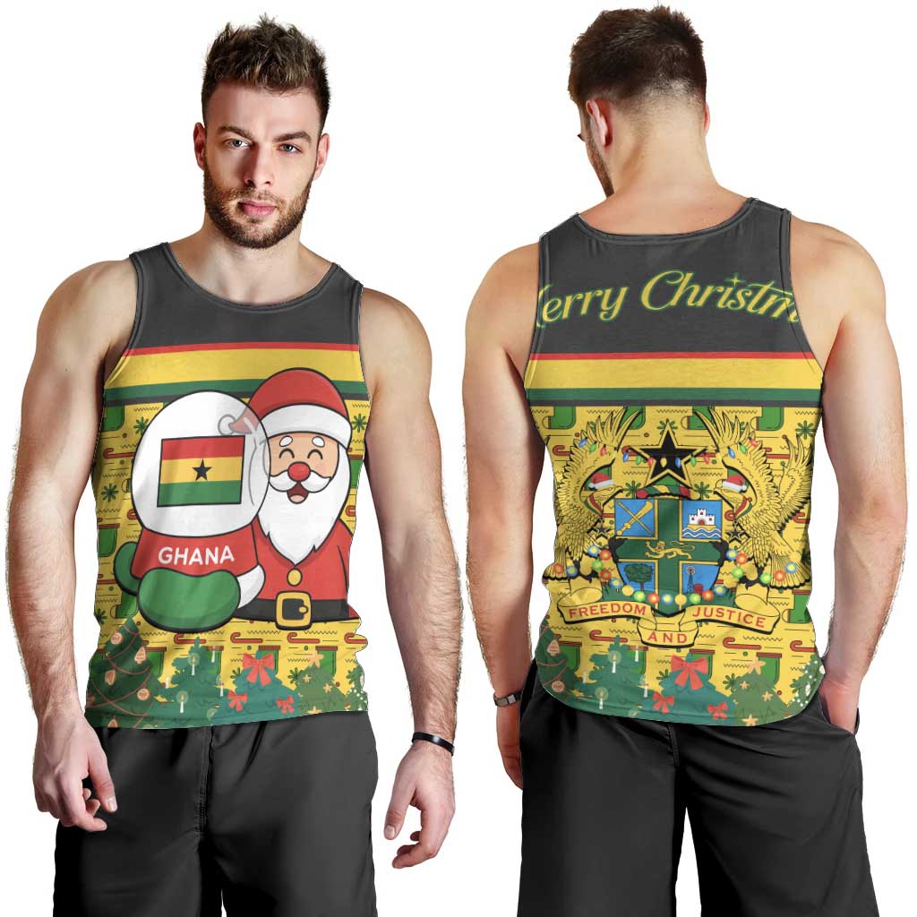 Ghana Christmas Men Tank Top with Santa Ornament National Coat of Arms and Festive - Wonder Print Shop