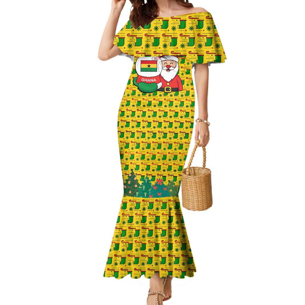 Ghana Christmas Mermaid Dress with Santa Ornament National Coat of Arms and Festive - Wonder Print Shop