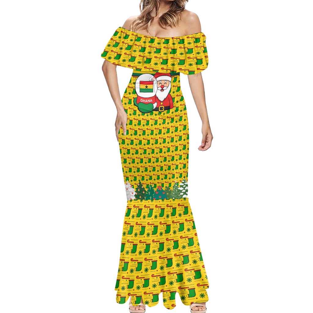 Ghana Christmas Mermaid Dress with Santa Ornament National Coat of Arms and Festive - Wonder Print Shop