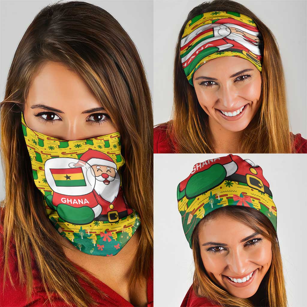 Ghana Christmas Neck Gaiter with Santa Ornament National Coat of Arms and Festive - Wonder Print Shop