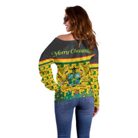 Ghana Christmas Off Shoulder Sweater with Santa Ornament National Coat of Arms and Festive - Wonder Print Shop