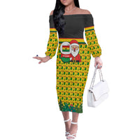 Ghana Christmas Off The Shoulder Long Sleeve Dress with Santa Ornament National Coat of Arms and Festive - Wonder Print Shop