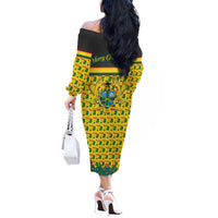 Ghana Christmas Off The Shoulder Long Sleeve Dress with Santa Ornament National Coat of Arms and Festive - Wonder Print Shop