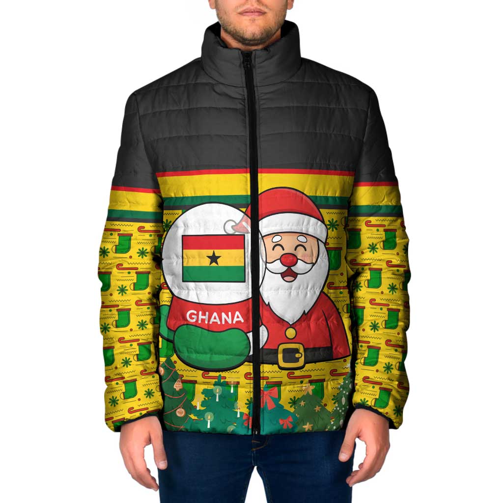 Ghana Christmas Padded Jacket with Santa Ornament National Coat of Arms and Festive - Wonder Print Shop