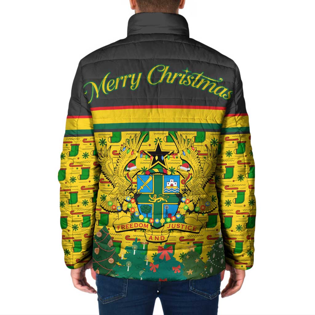 Ghana Christmas Padded Jacket with Santa Ornament National Coat of Arms and Festive - Wonder Print Shop