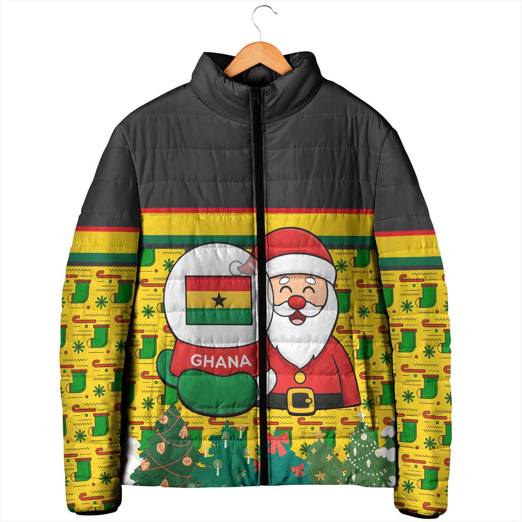 Ghana Christmas Padded Jacket with Santa Ornament National Coat of Arms and Festive - Wonder Print Shop