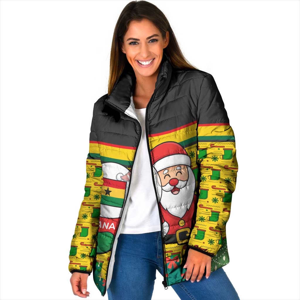 Ghana Christmas Padded Jacket with Santa Ornament National Coat of Arms and Festive - Wonder Print Shop