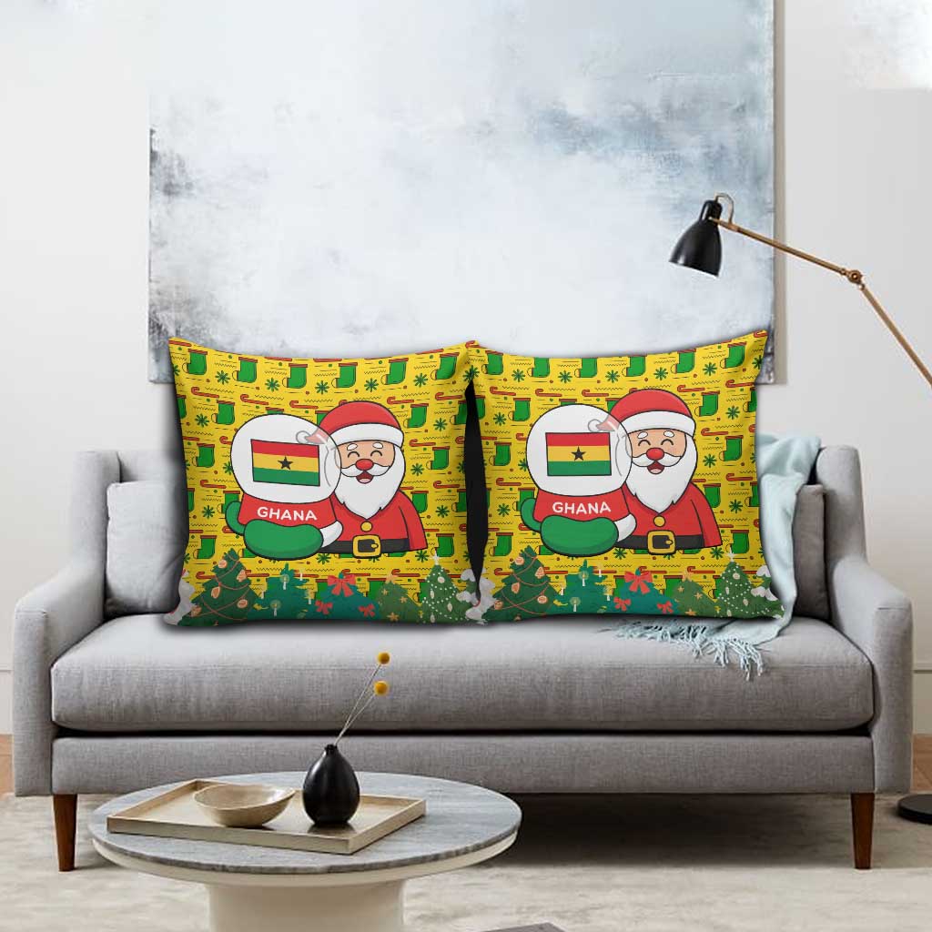Ghana Christmas Pillow Cover with Santa Ornament National Coat of Arms and Festive - Wonder Print Shop