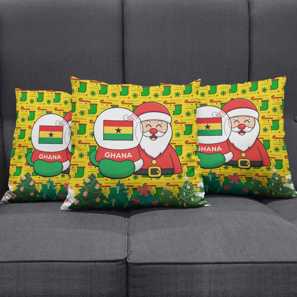Ghana Christmas Pillow Cover with Santa Ornament National Coat of Arms and Festive - Wonder Print Shop