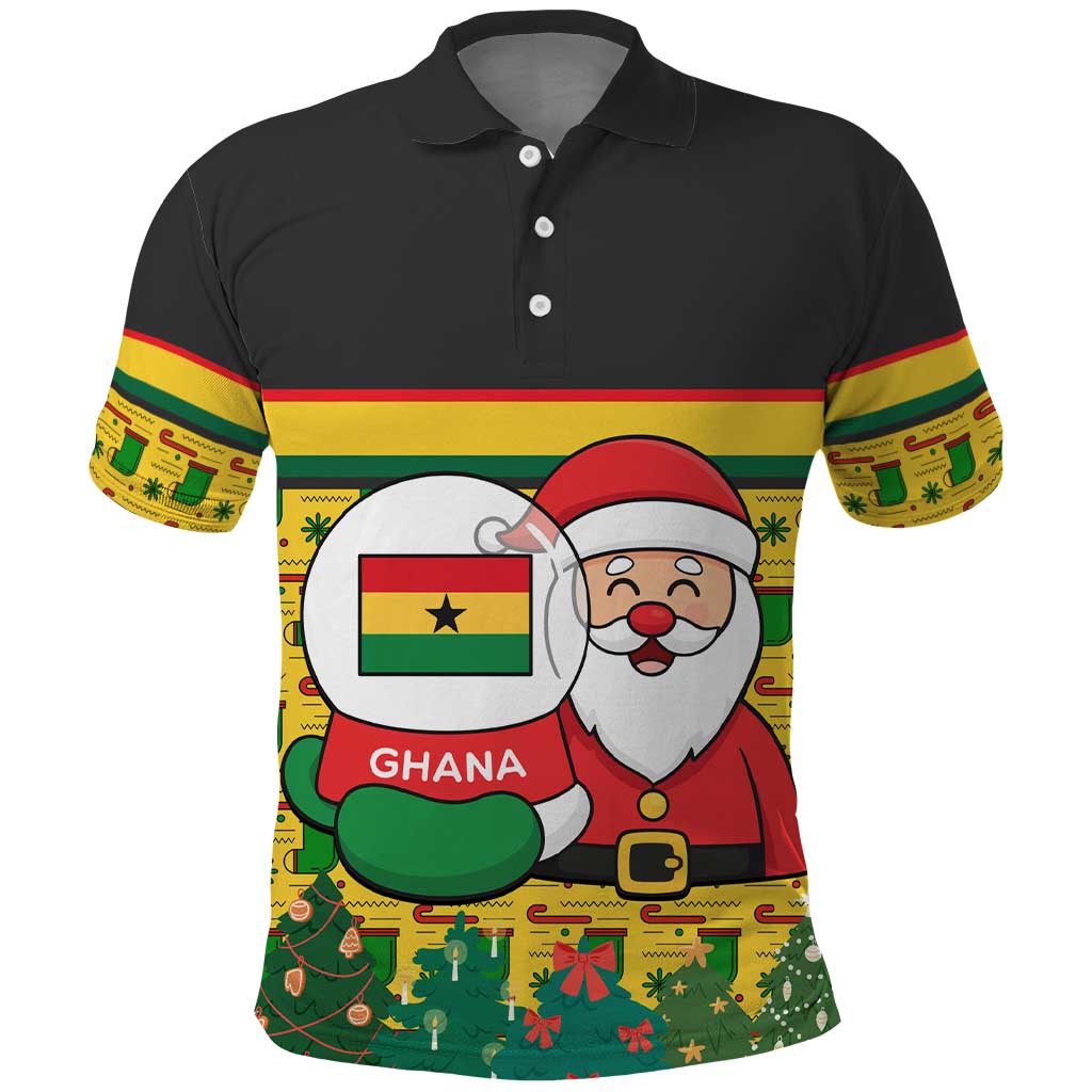 Ghana Christmas Polo Shirt with Santa Ornament National Coat of Arms and Festive - Wonder Print Shop