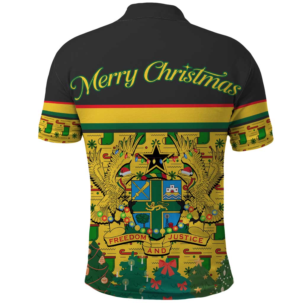 Ghana Christmas Polo Shirt with Santa Ornament National Coat of Arms and Festive - Wonder Print Shop