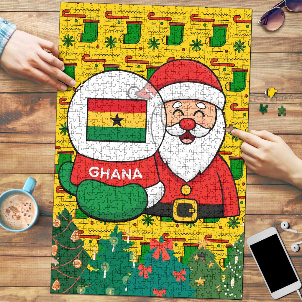 Ghana Christmas Puzzle with Santa Ornament National Coat of Arms and Festive - Wonder Print Shop