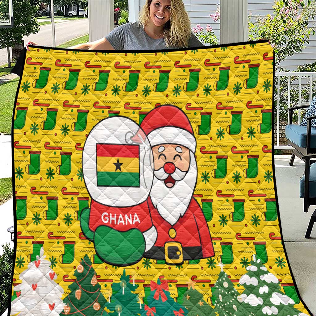 Ghana Christmas Quilt with Santa Ornament National Coat of Arms and Festive - Wonder Print Shop