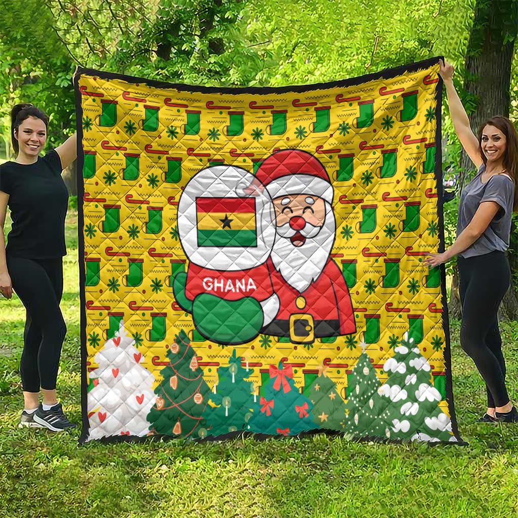 Ghana Christmas Quilt with Santa Ornament National Coat of Arms and Festive - Wonder Print Shop