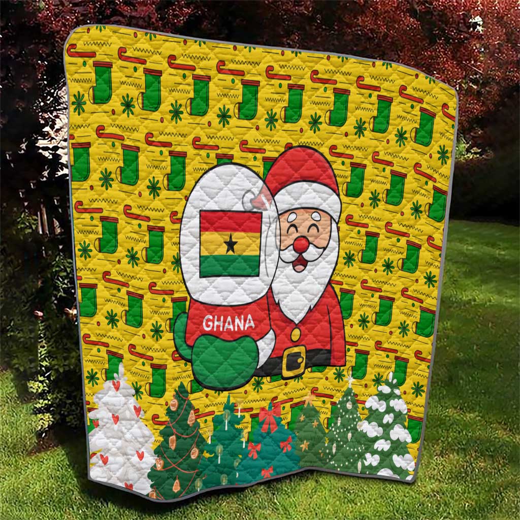 Ghana Christmas Quilt with Santa Ornament National Coat of Arms and Festive - Wonder Print Shop